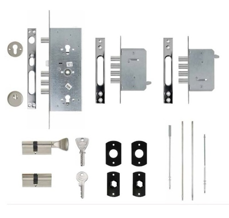 5001 Merkezi Çelik Kapı Kilidi, Kilit Karşılığı, İTO 754 Bilyalı Silindir ve İTO 754T Tokmaklı Silindirden Oluşan 5 Anahtarlı Tek Şifreli Kilit Seti. Pakette Zırh ve Vida Seti Bulunmamaktadır. (60 mm)(Silindir:754/68K+754/68K TŞ:)