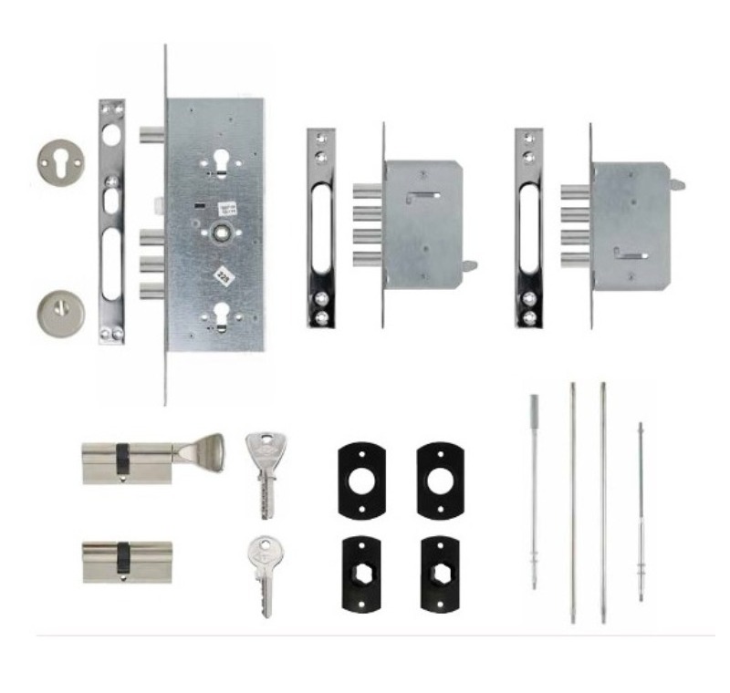 5001 Merkezi Çelik Kapı Kilidi, Kilit Karşılığı, İTO 754T Tokmaklı Bilyalı Silindir ve 254 Silindirden Oluşan 5 Anahtarlı Kilit Seti. Pakette Zırh ve Vida Seti Bulunmamaktadır (60 mm)(silindir:754t/68K+254/68K)